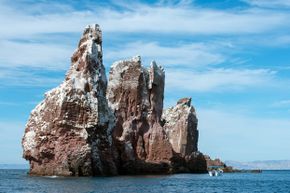 The bird poop covered Los Islotes islands.