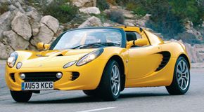 The stock Elise features eight-spoke, cast-alloy wheels.