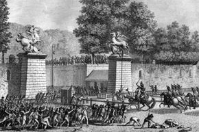 The sacking of the Tuileries Palace at the Louvre during the revolution on July 12, 1789.