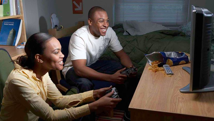 two students playing video games