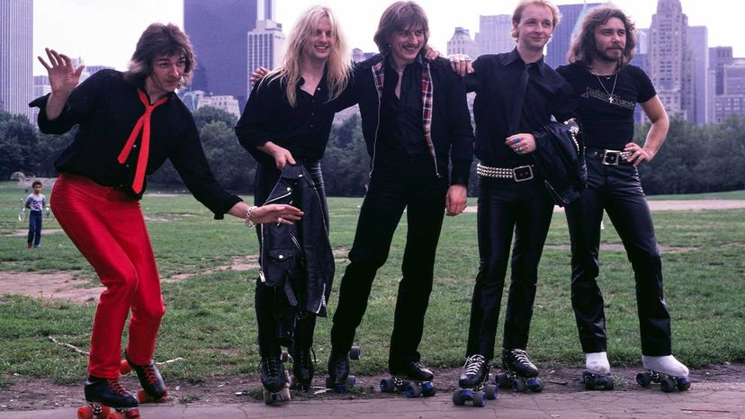 Nothing says 1980s like British heavy metal group Judas Priest in roller skates in New York's Central Park. Members of the band are, from left: guitarist Glenn Tipton, guitarist KK Downing, drummer Dave Holland, singer Rob Halford and bassist Ian Hill.&nbsp; Michael Putland/Getty Images