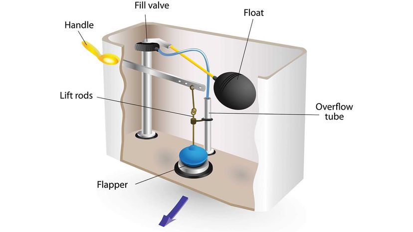 The internal mechanisms of a low-flow toilet.