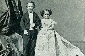 George Nutt, seen here with Minnie Warren, took Charles Stratton's place touring with Barnum.
