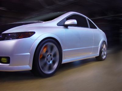 car with orange brake caliper