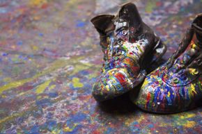 paint-splattered boots