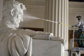 Lincoln Memorial getting pressure washed