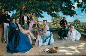 The Artist's Family on a Terrace near Montpellier by Frédéric Bazille is an oil on canvas (59-7/8 x 89-3/8 inches). It can be seen at Musée d'Orsay, Paris.