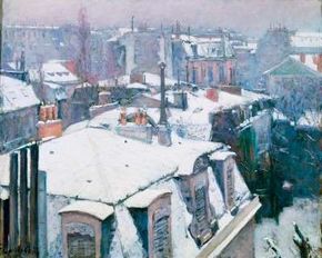 Gustave Caillebotte's Rooftops in the Snow, Paris is an oil on canvas (25-5/8 x 31-7/8 inches), which can be seen at Musée d'Orsay, Paris.