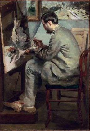 Portrait of Frédéric Bazille Painting The Heron with                              Wings Unfurled by Pierre-Auguste Renoir                                            (41-3/8x29 inches) is found in the                                            Musée d'Orsay in Paris.