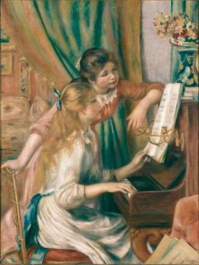 Young Girls at the Piano by Pierre-Auguste Renoir(oil on canvas, 45-5/8x35-3/8 inches)resides in the Musée d'Orsay in Paris.