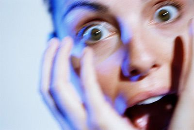 close-up of woman panicking