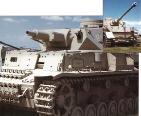 More than 8,000 Panzerkampfwagen IV tanks were produced before World War II ended. Inset: the Panzerkampfwagen IV Ausf E with nose armor plating removed.