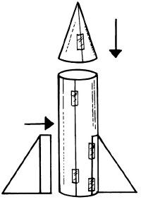 Create the rocket fins and cone with another piece of paper. (Step 2)