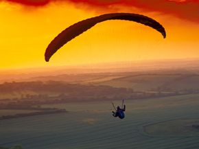 A paraglider at sunset in Berkshire, England.
