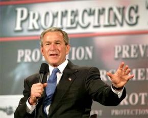 President Bush speaks about the Patriot Act in 2004.