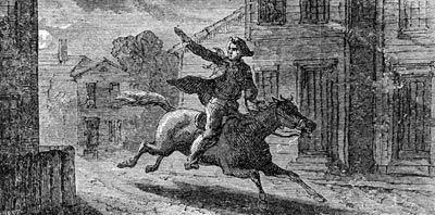 engraving of Paul Revere on the midnight ride
