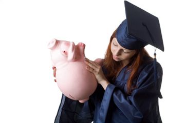 Graduate with piggy bank