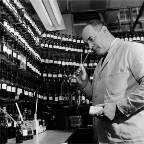 A perfumer circa 1950 with Lever Laboratories in New Jersey in the process of formulating a perfume to be added to soap.