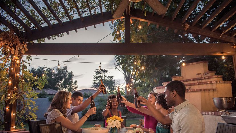 friends under a pergola