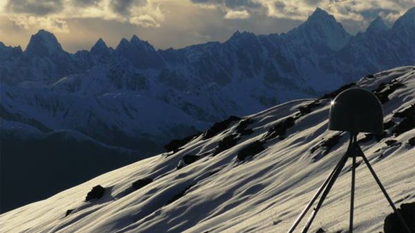 Winter landscape of snow-capped mountain in nature.