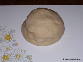 The finished product, after a little kneading, is a cohesive ball.