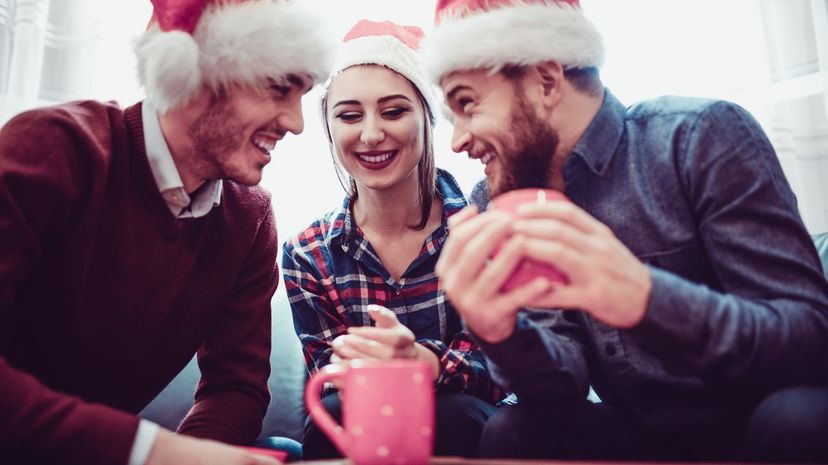 Christmas friends with mugs