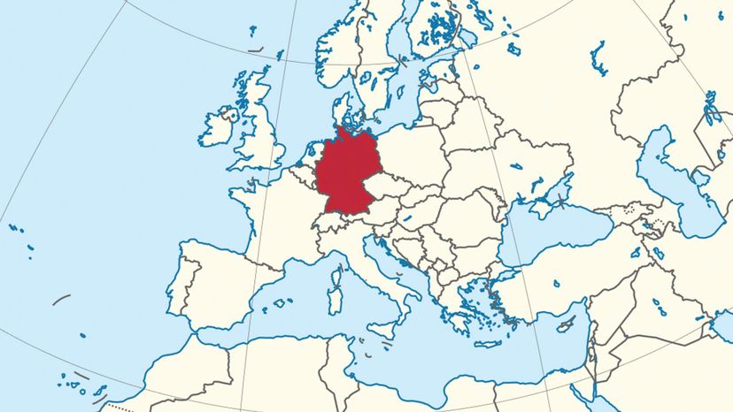Germany on the globe (Germany centered). 