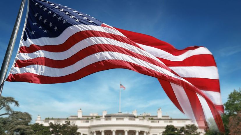 US Flag in front of White House