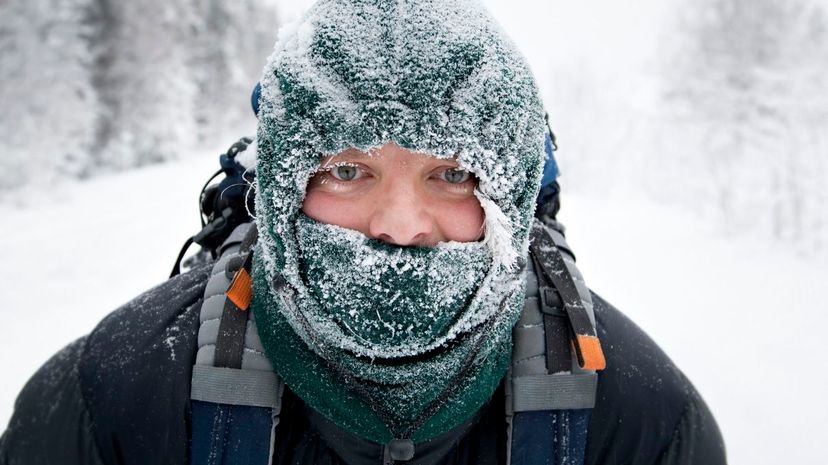 Man wearing frosty face mask
