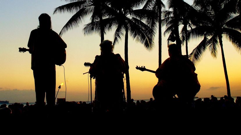 Band performing at dusk