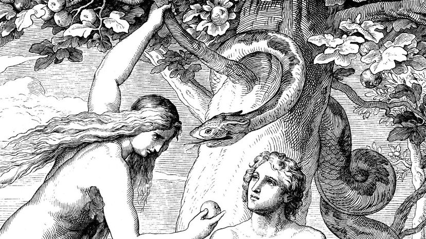 serpent tempts Adam &amp; Eve