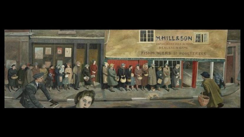The Queue at the Fish shop by Evelyn Dunbar