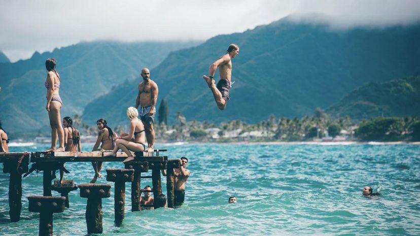 Friends swimming