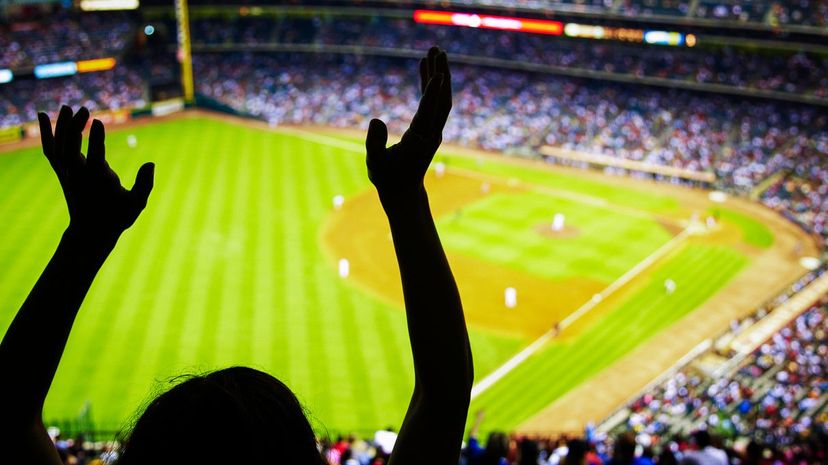 Q4-Silhouette of Baseball fan waving hands in the air