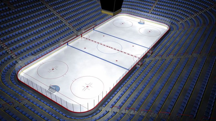 Empty hockey arena with score board