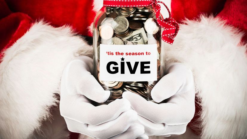 Santa with donation jar
