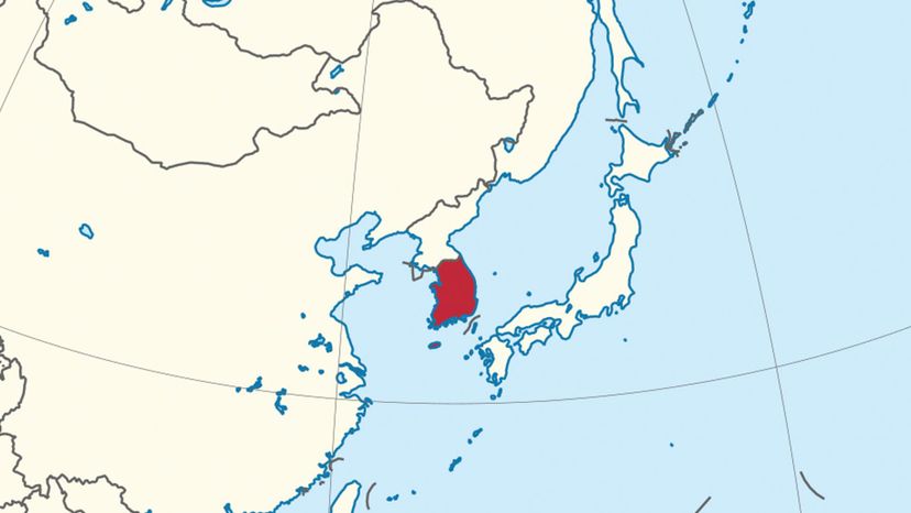 South Korea on the globe (South Korea centered). 