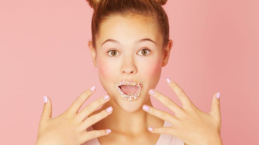 Teenage girl wearing colorful lipstick