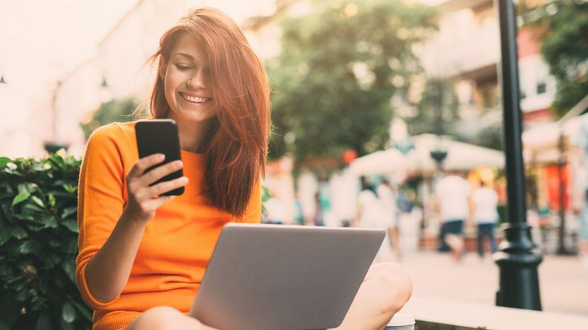 Girl using digital devices