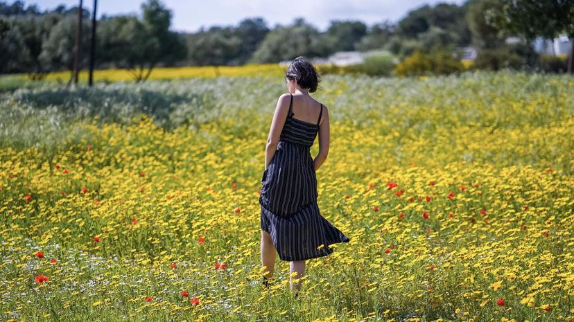 Woman in flower fields