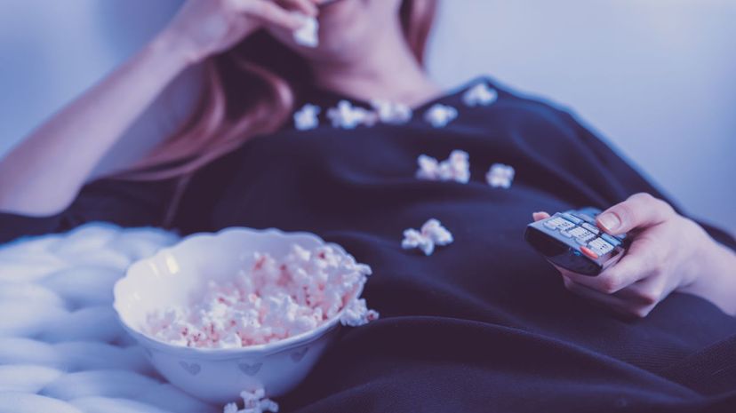 Watching TV with popcorn