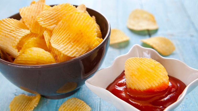 Potato chips with ketchup