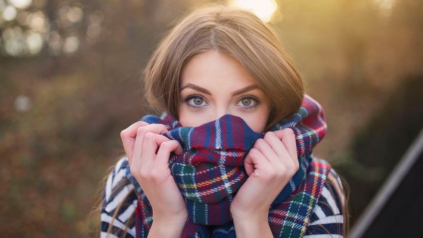 Woman covers face with scarf