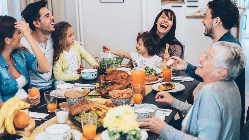 Family eating Christmas lunch