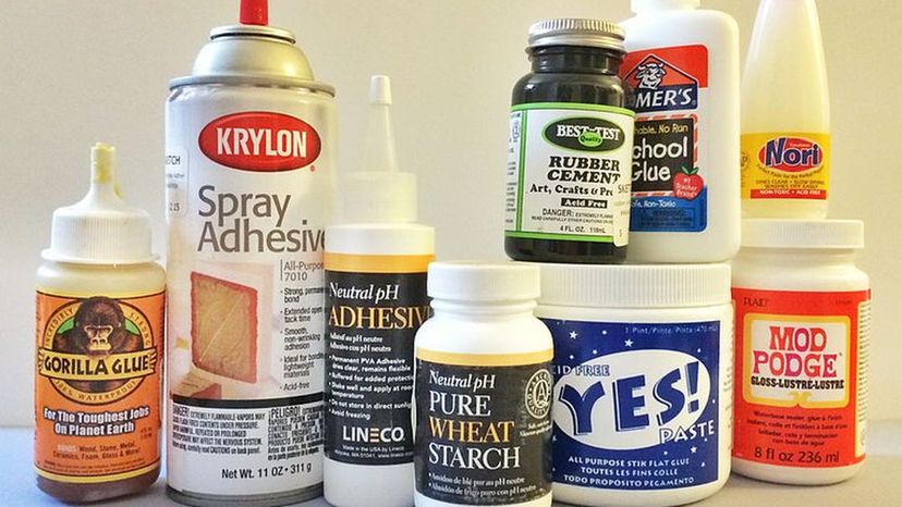 Various types of glues and adhesives in bottle