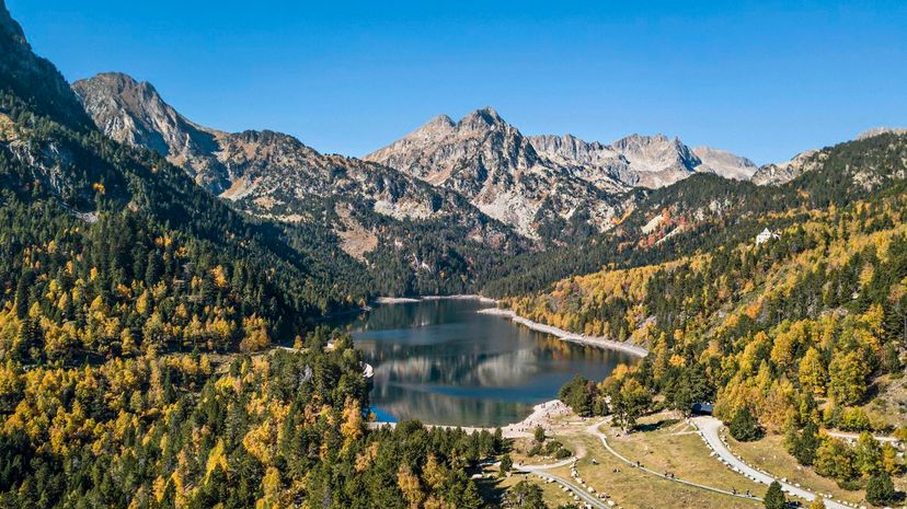 Autumn in Sant Maurici lake, Pyrenees, Catalonia, Spain