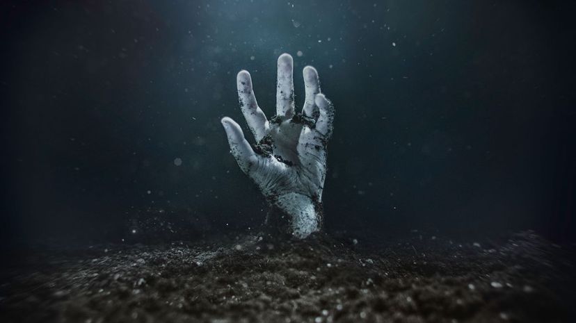 Zombie hand emerging from the ground