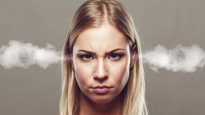 Woman with steam coming from ears