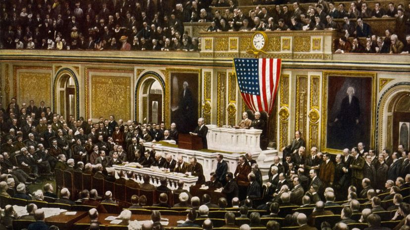 President Woodrow Wilson asking Congress to declare war on Germany