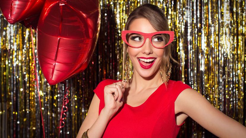 Woman in party with fake glasses